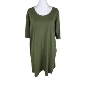 Eileen Fisher Green Jersey Dress Minimalist Capsule Organic Cotton Size Small